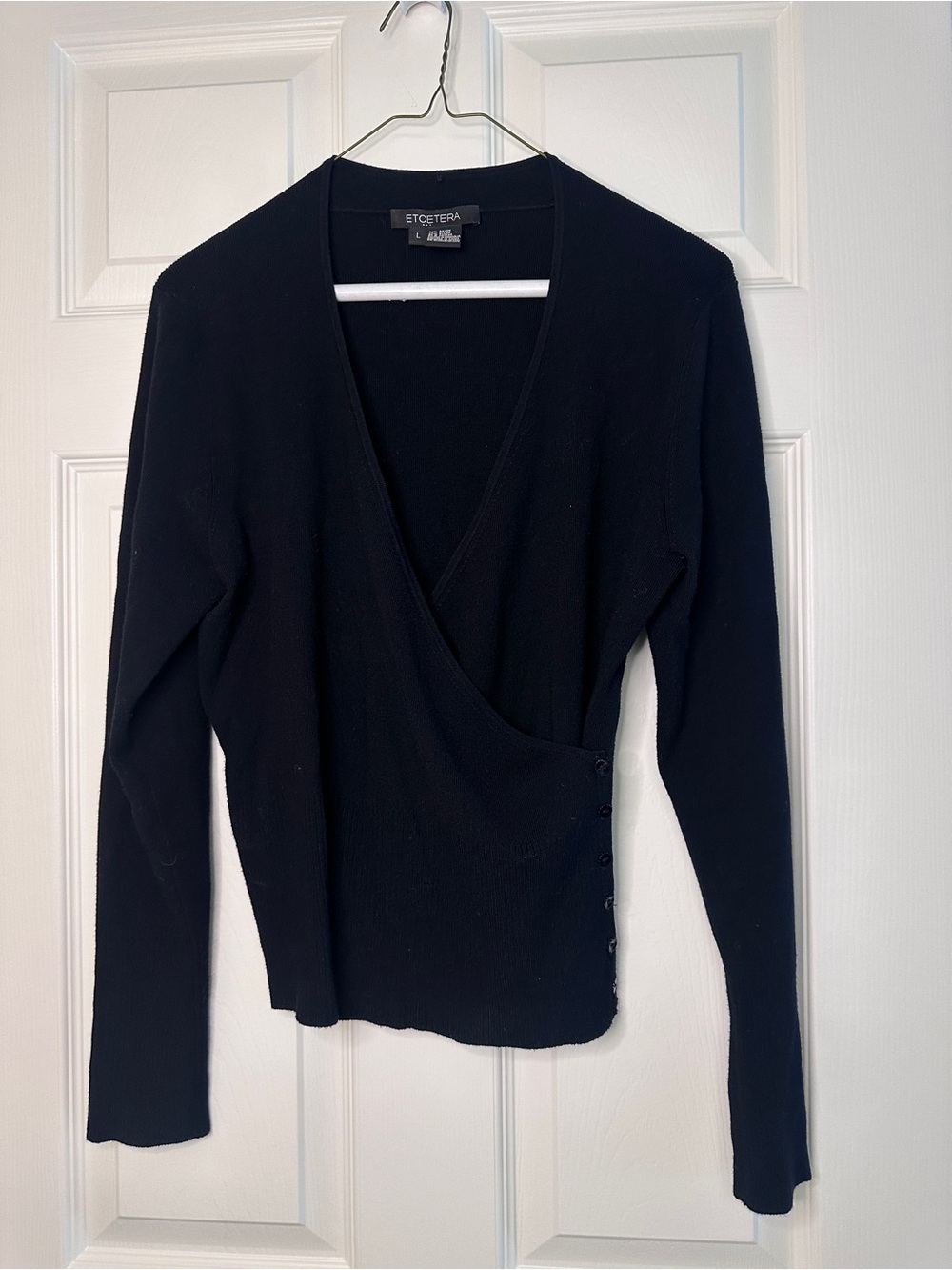 Etcetera Black Wrap Knit Top with Side Buttons